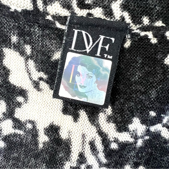 DIANE VON FURSTENBERG Abstract Black Cream Knit Wool Button Long Cardigan Sz S - Picture 14 of 15